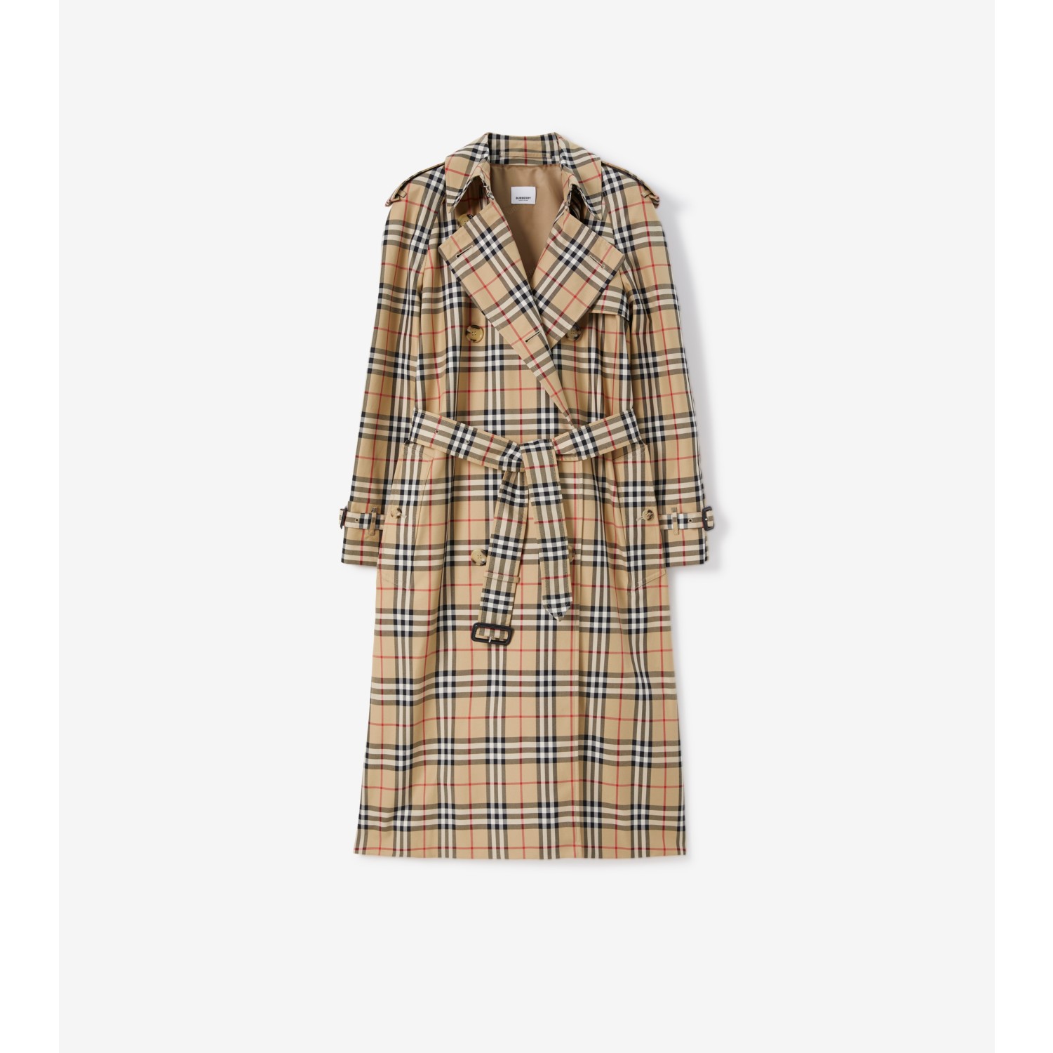 Trench coat de gabardine em Check longo