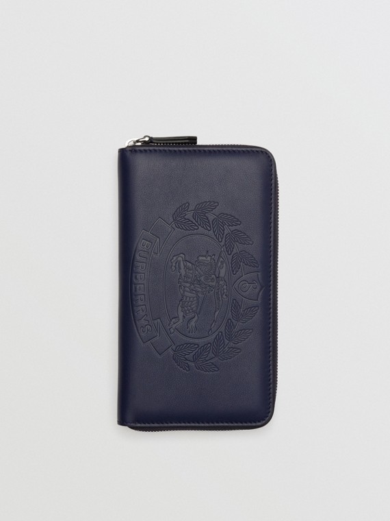 Men S Wallets Burberry Embossed Crest Leather Ziparound Wallet In Regency Blue