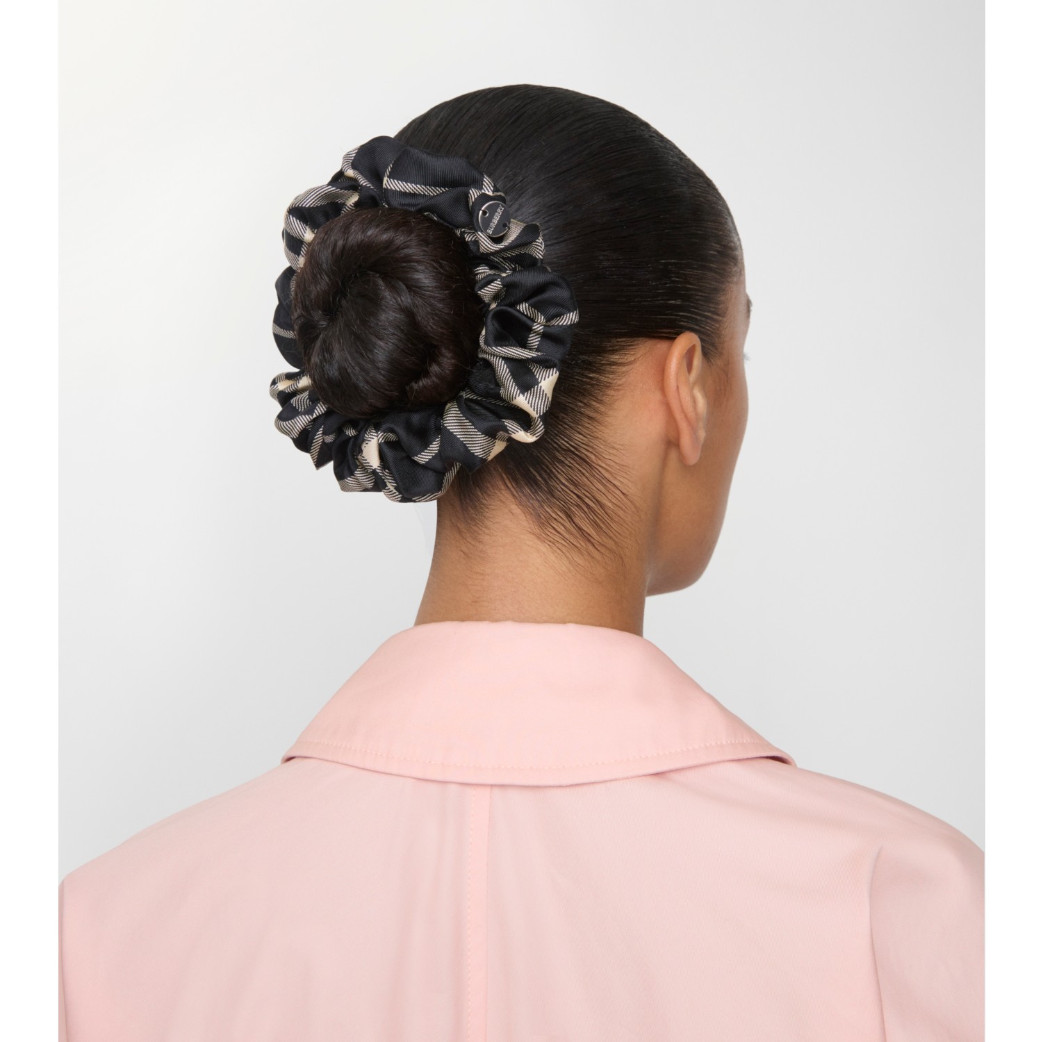 Check Silk Scrunchie in Black/calico | Burberry® Official