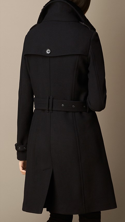 Wool Blend Twill Coat with Shearling Topcollar Black | Burberry