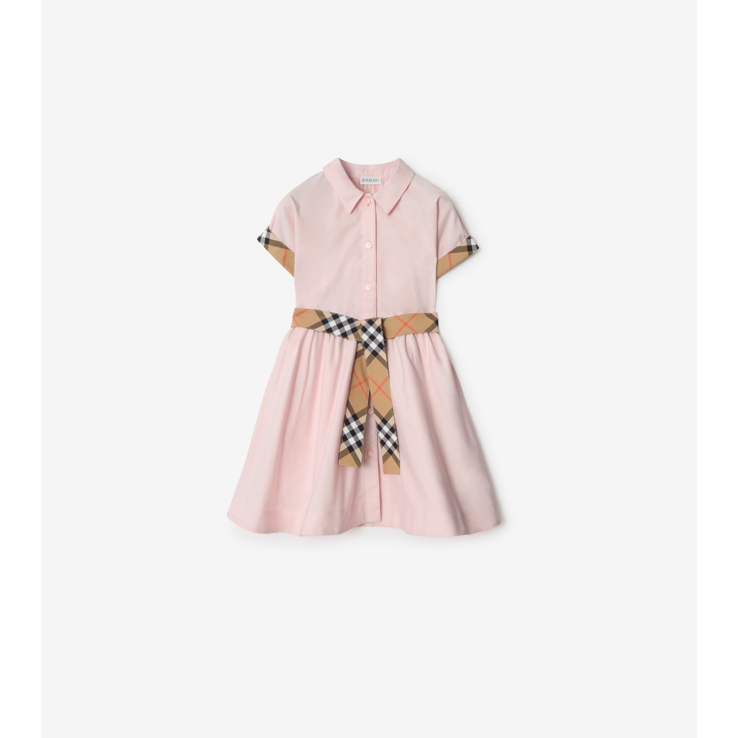 Check Trim Cotton Shirt Dress