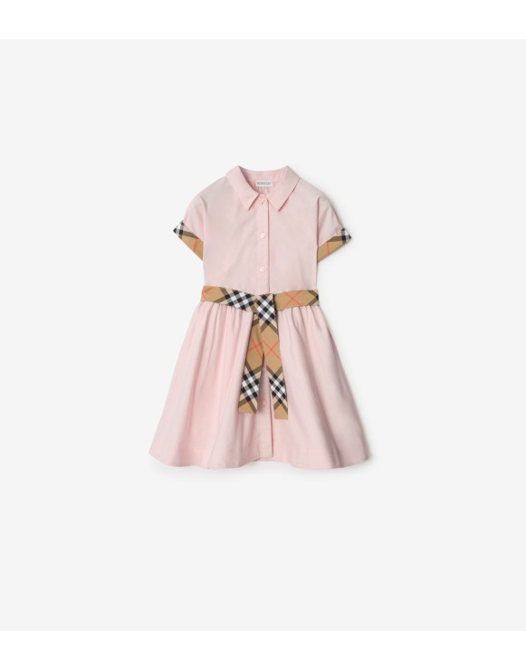 Check Trim Cotton Shirt Dress
