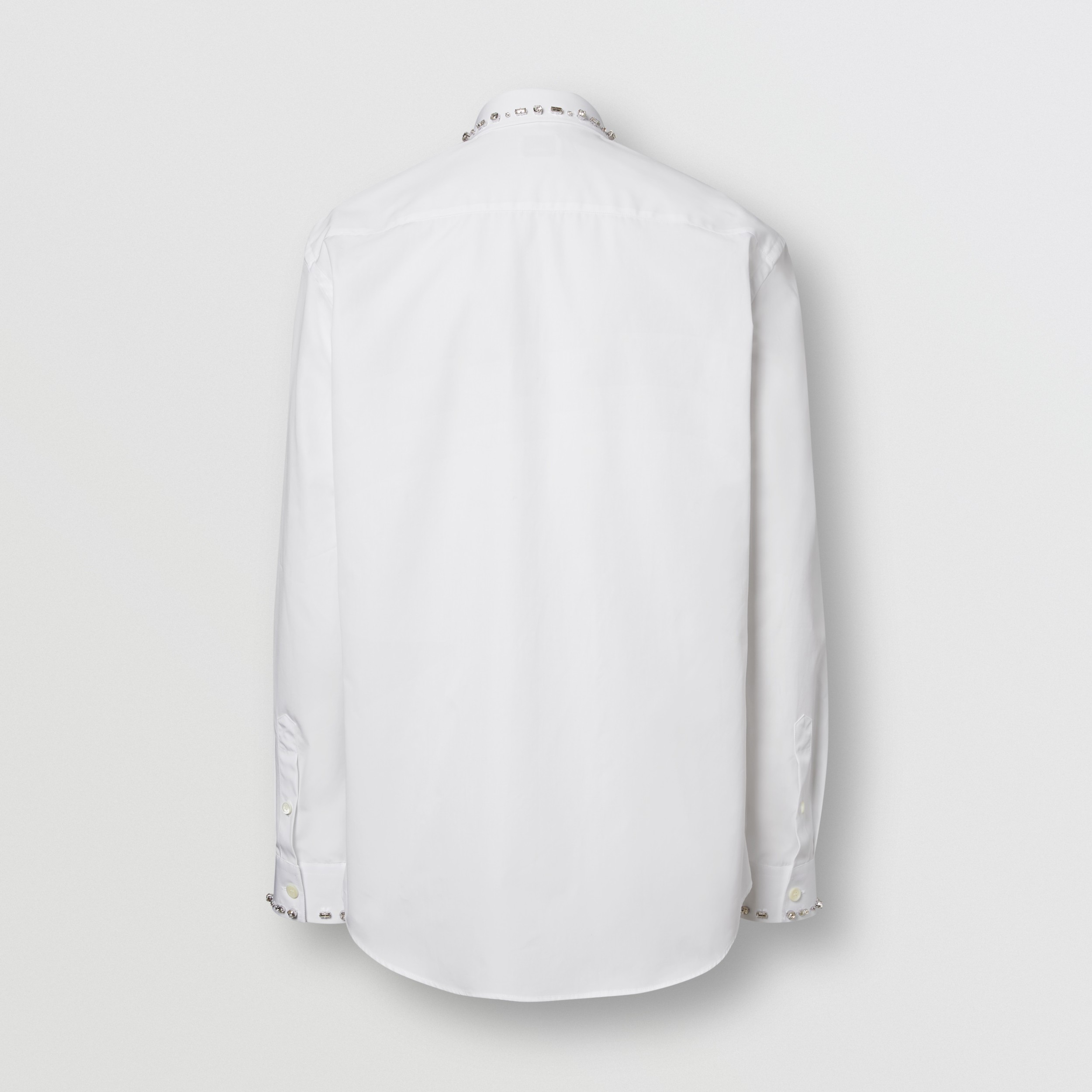 Classic Fit Embellished Cotton Poplin Dress Shirt in White Men