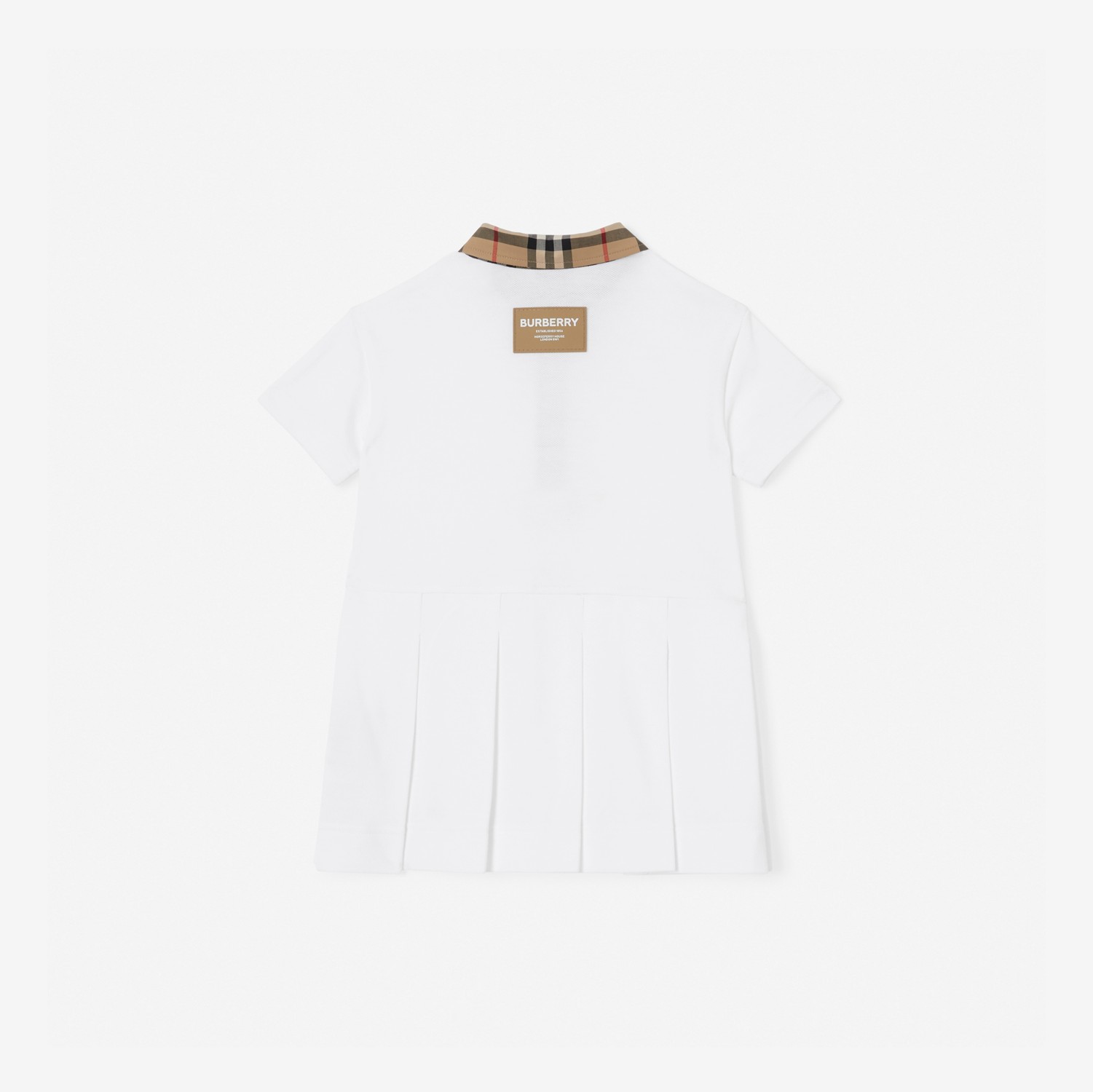 Poloshirtkleid aus Baumwollpiqué mit Vintage Check-Besatz (Weiß) - Kinder | Burberry®