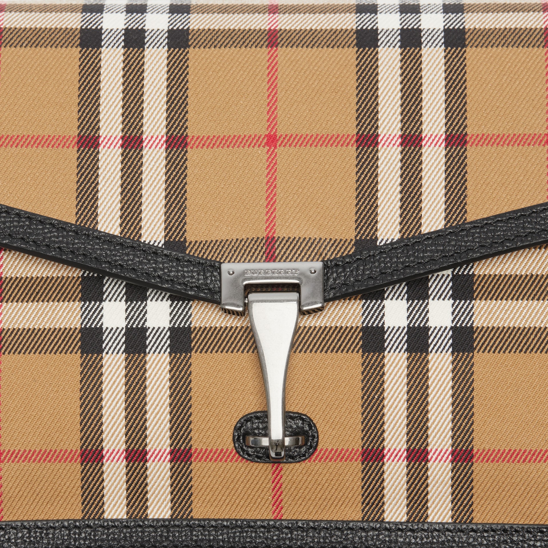 Small Vintage Check and Leather Crossbody Bag in Black Women