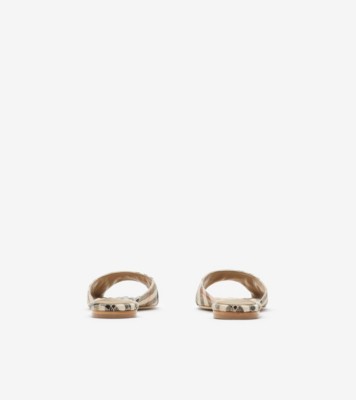 【BURBERRY】チェック リネンブレンド ミューズ スライド チェック リネンブレンド ミューズ スライド (サンド