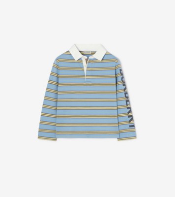 Striped Cotton Rugby Shirt in Blue | Burberry® Official