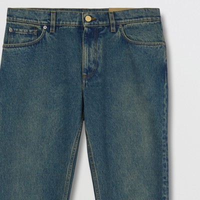 Straight Fit Washed Jeans in Indigo 