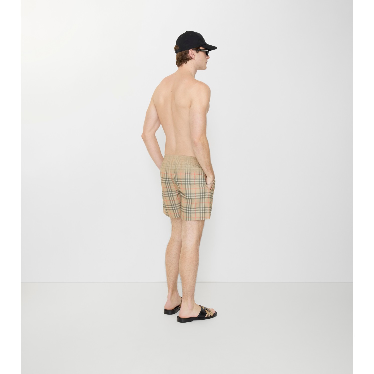 Gradient Check Swim Shorts in Sand beige - Men, Nylon | Burberry® Official