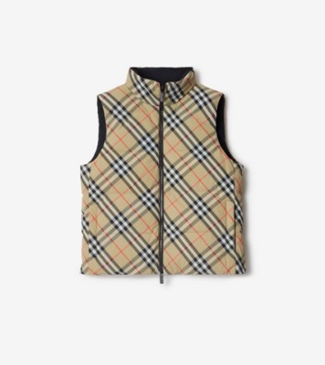 Reversible Check Nylon Puffer Gilet in Sand - Women | Burberry® Official