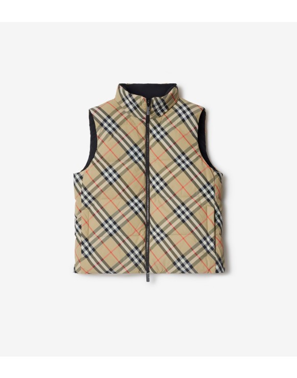 Reversible Check Nylon Puffer Gilet