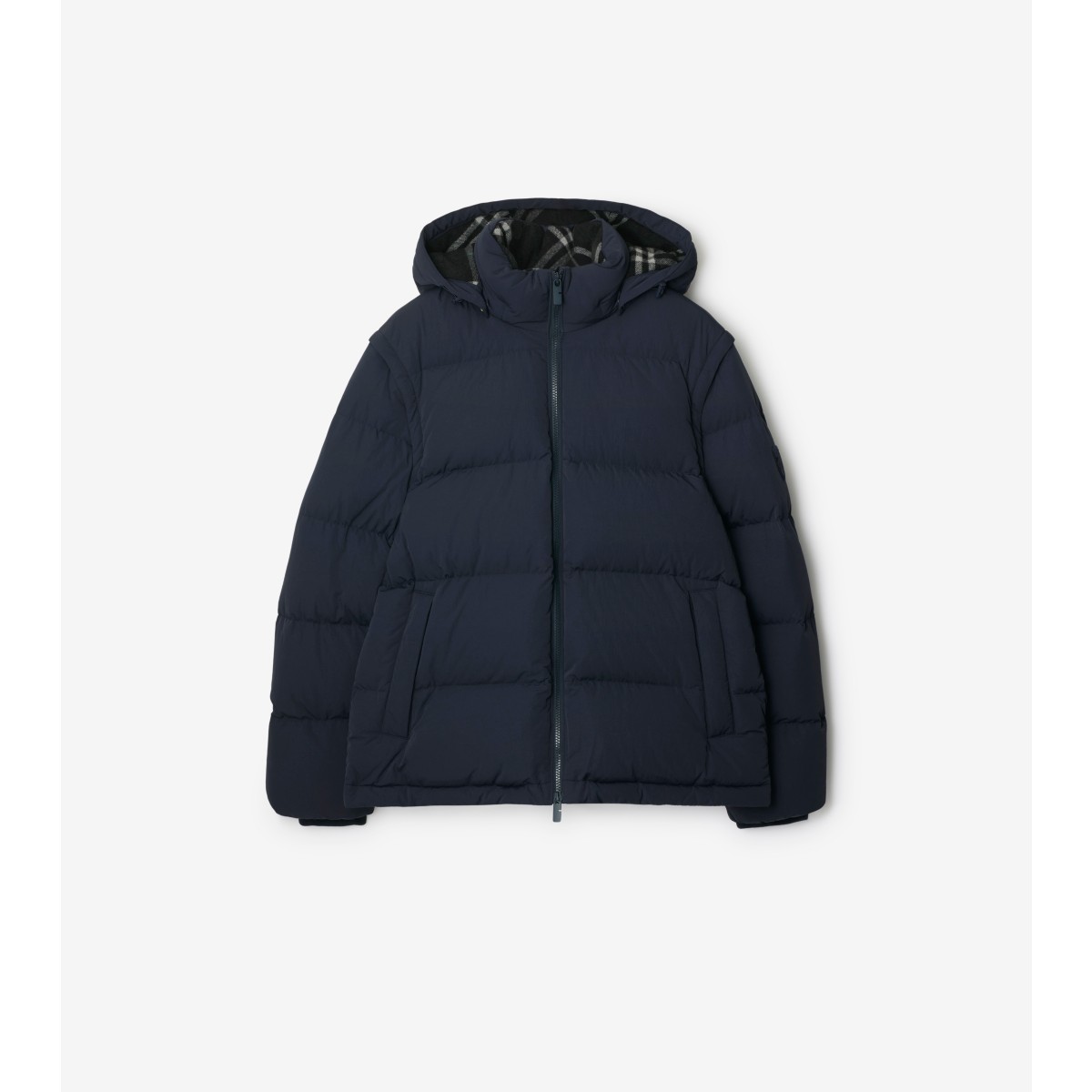 Shop Burberry Detachable Sleeve Nylon Puffer Jacket In Navy/charcoal