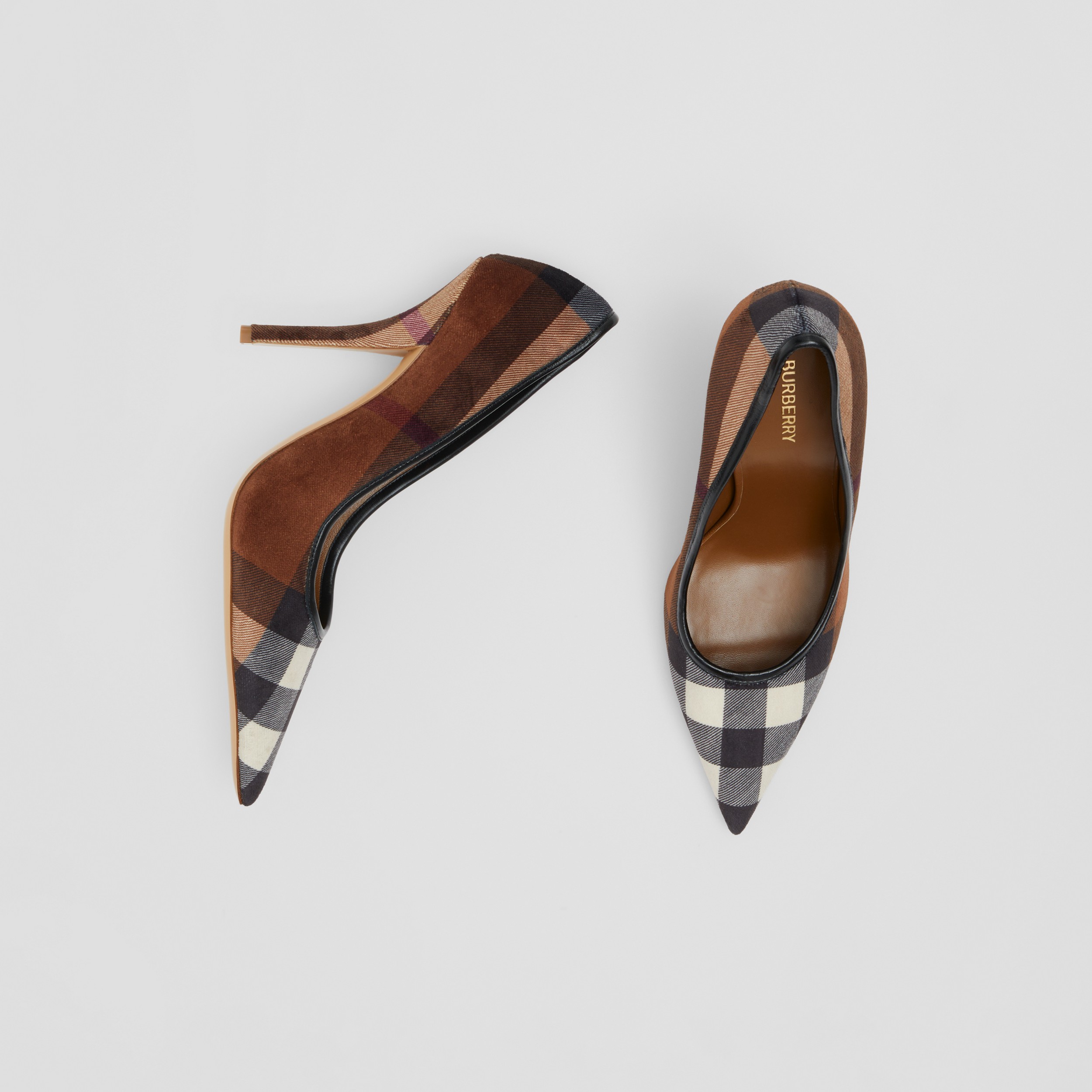Exaggerated Check Leather Point-toe Pumps in Dark Birch Brown - Women | Burberry® Official - 4