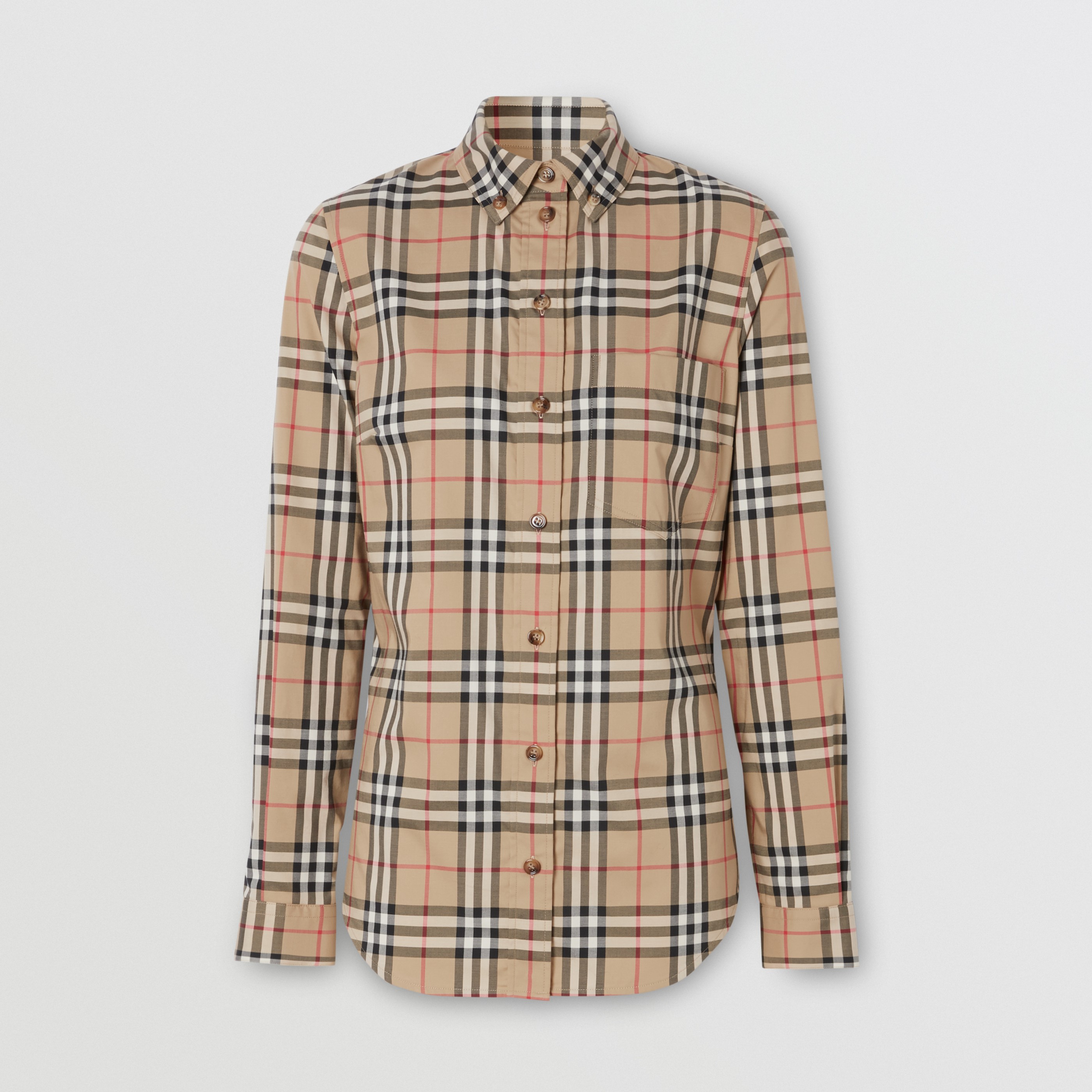 Button-down Collar Vintage Check Stretch Cotton Shirt in Archive Beige - | Burberry® Official