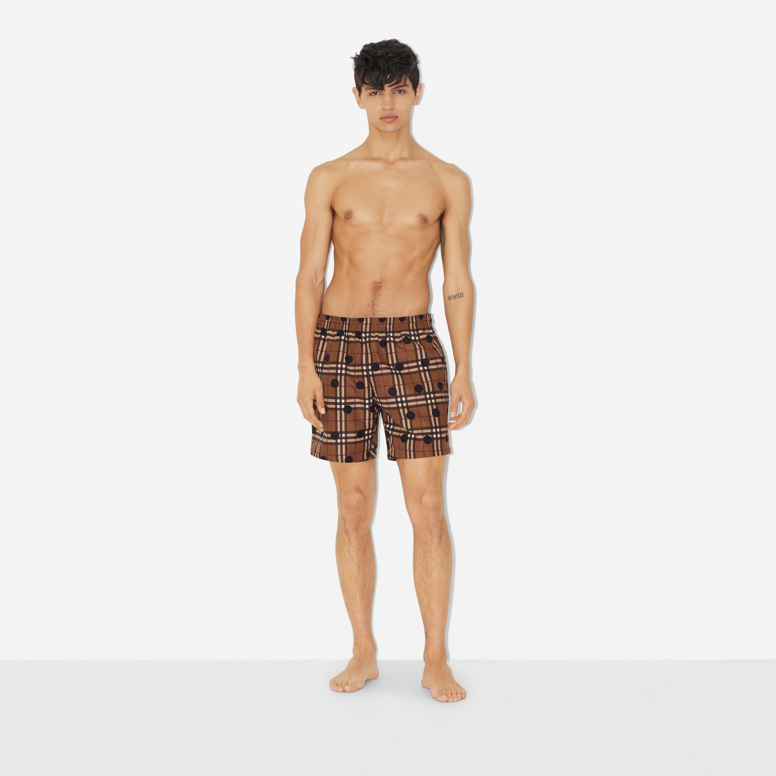 Polka Dot Vintage Check Print Swim Shorts in Birch Brown - Men | Burberry® Official - 2