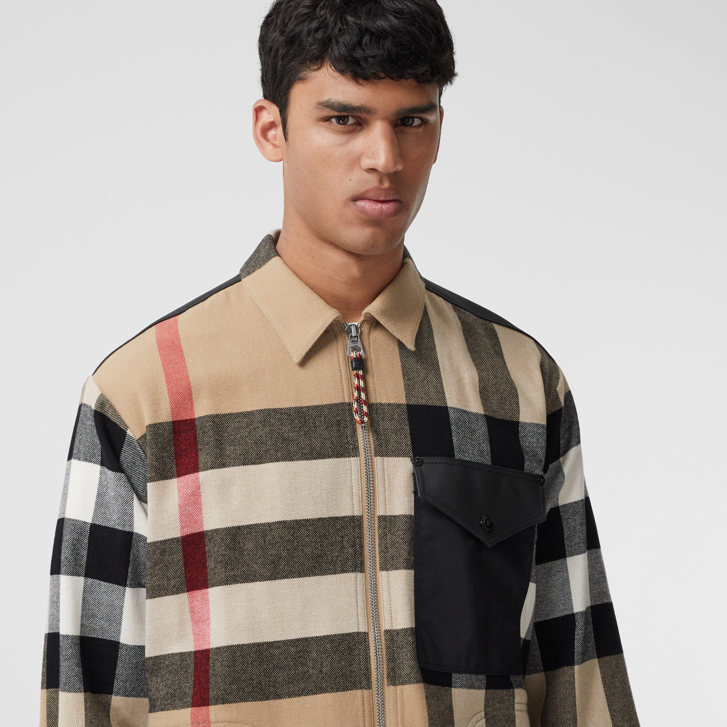 Contrast Panel Check Wool Cotton Shirt in Archive Beige - Men ...