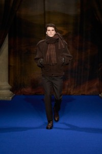 Model Ben Sherrell wearing a Scarf jacket and tailored trousers