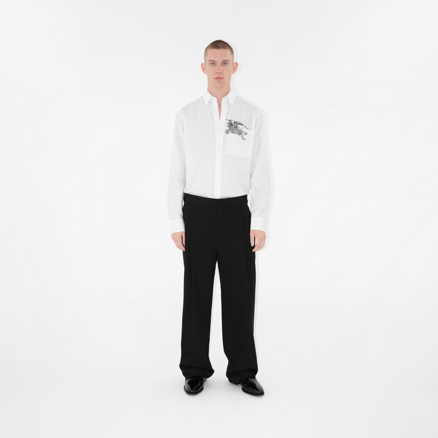 Monogram EKD Cotton Slim Fit Shirt in Optic White - Men | Burberry® Official
