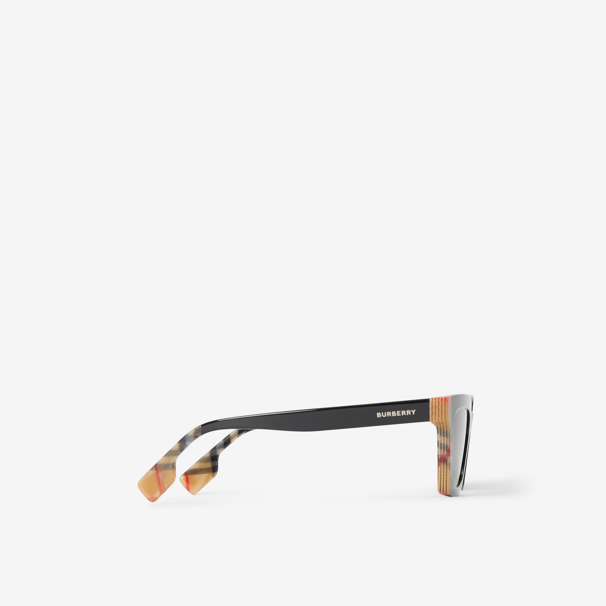 Óculos de sol com armação retangular e detalhe em Check (Preto/bege Clássico) - Mulheres | Burberry® oficial - 2