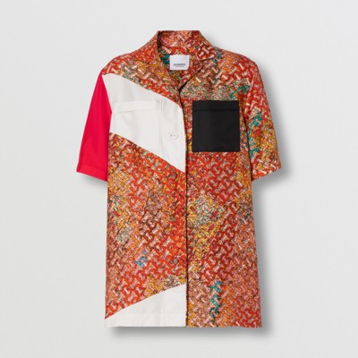 버버리 셔츠 Burberry Monogram Map Print Silk Pyjama Shirt,Bright Orange
