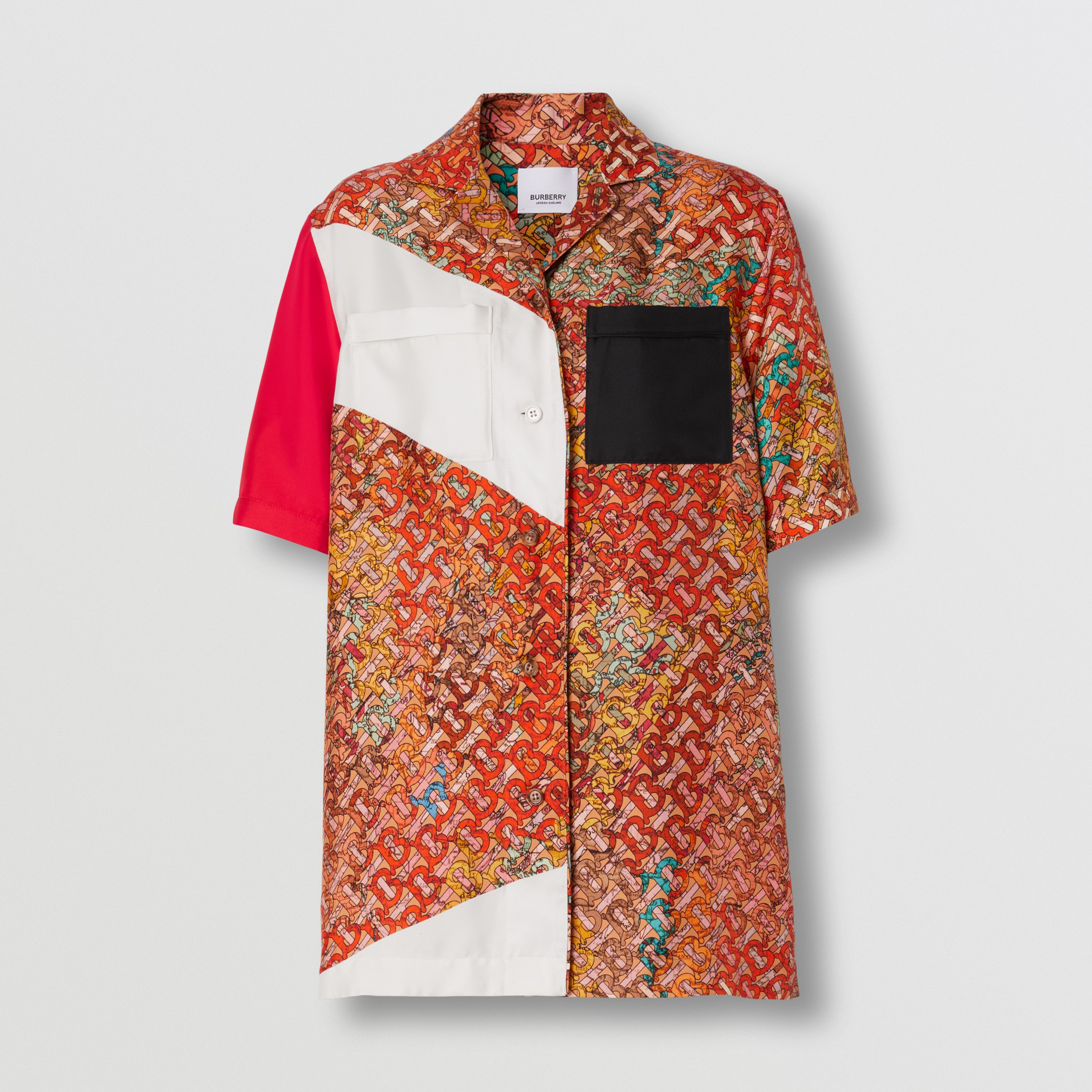 Monogram Map Print Silk Pyjama Shirt in Bright Orange - Women | Burberry® Official - 4