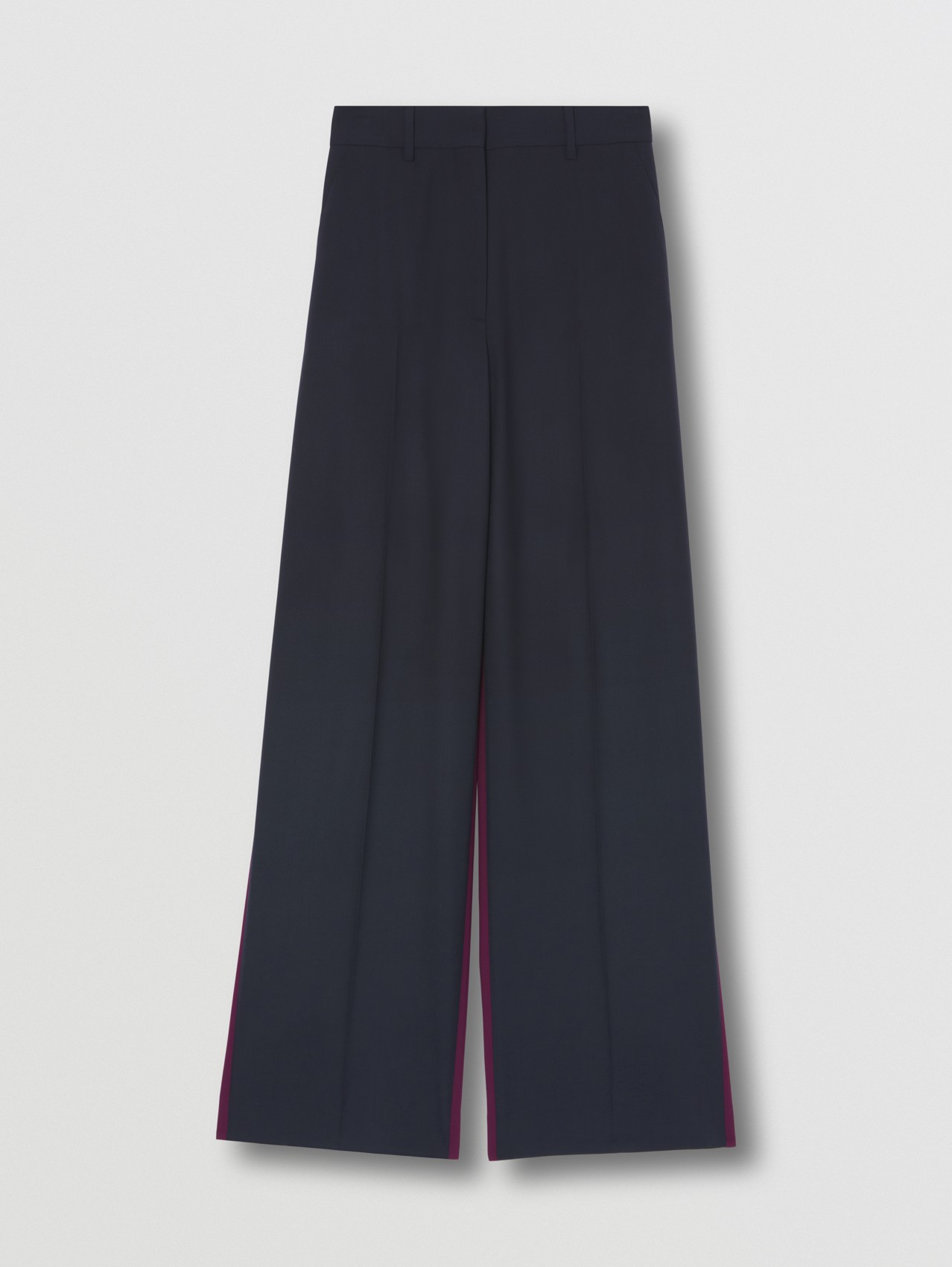 Two-tone Wool Wide-leg Trousers in Navy Black