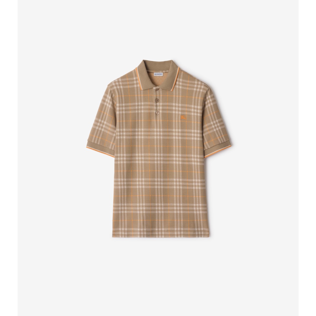 Burberry Checked Cotton Polo Shirt In Brown