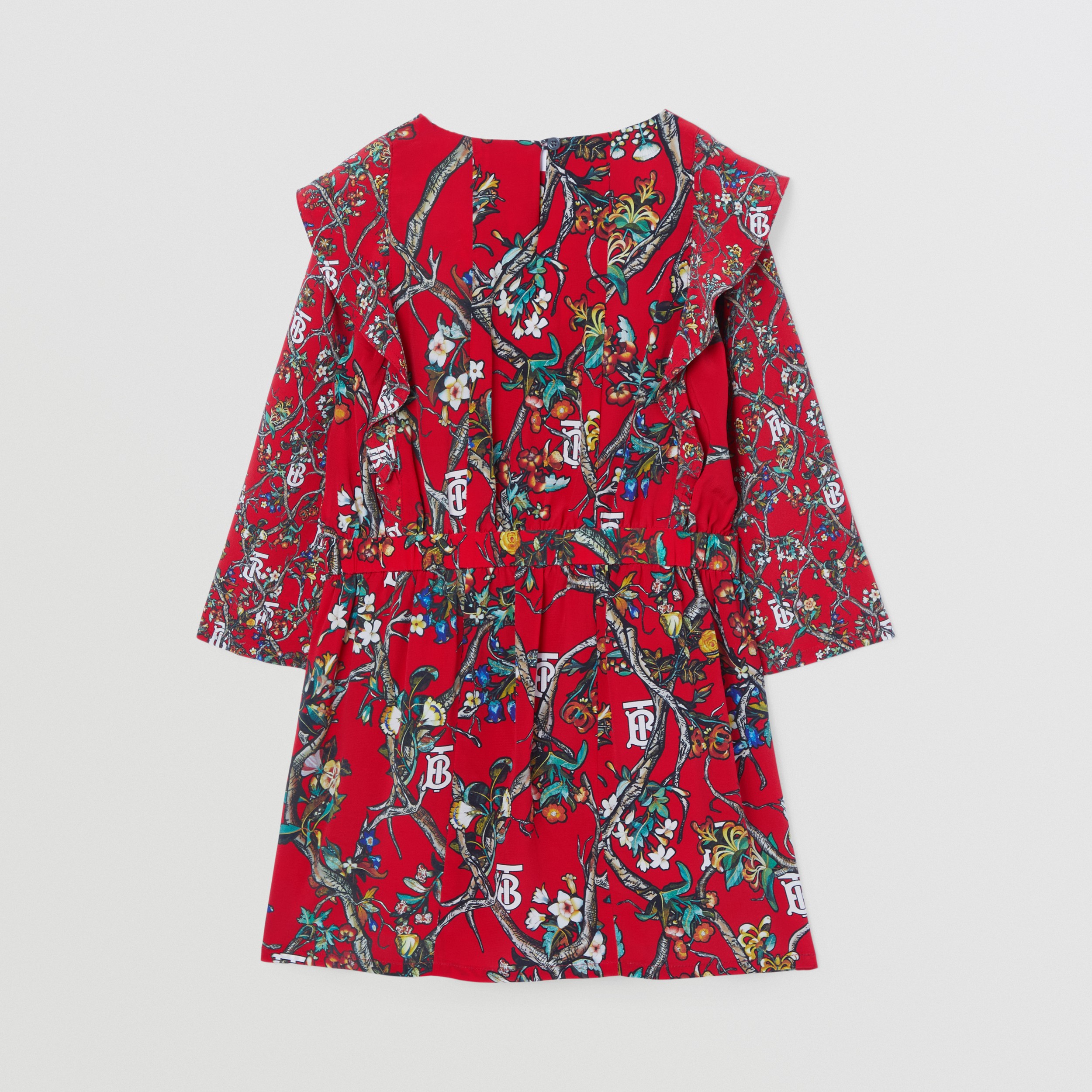Monogram Motif Silk Dress in Bright Red - Children | Burberry® Official - 4