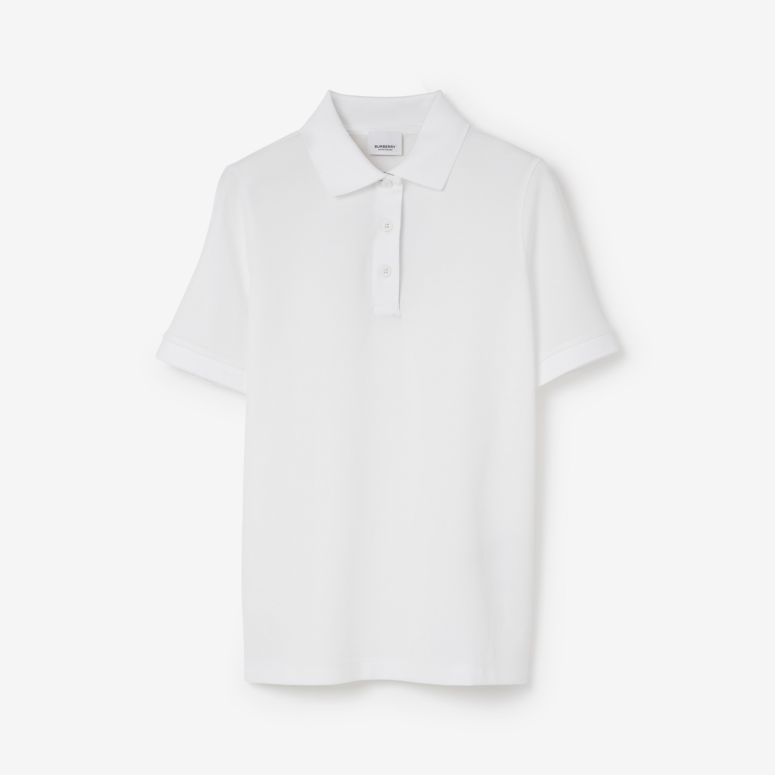 Check Placket Cotton Piqué Polo Shirt in White - Women | Burberry® Official - 1
