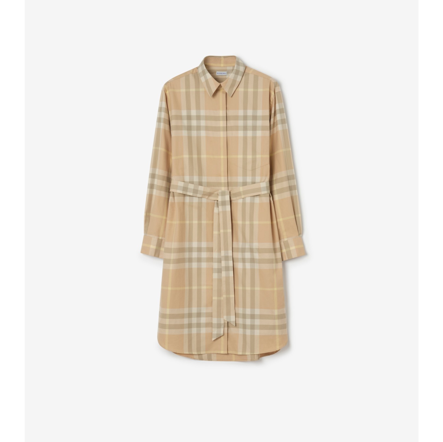 Check Cotton Shirt Dress in Flax beige - Women | Burberry® Official