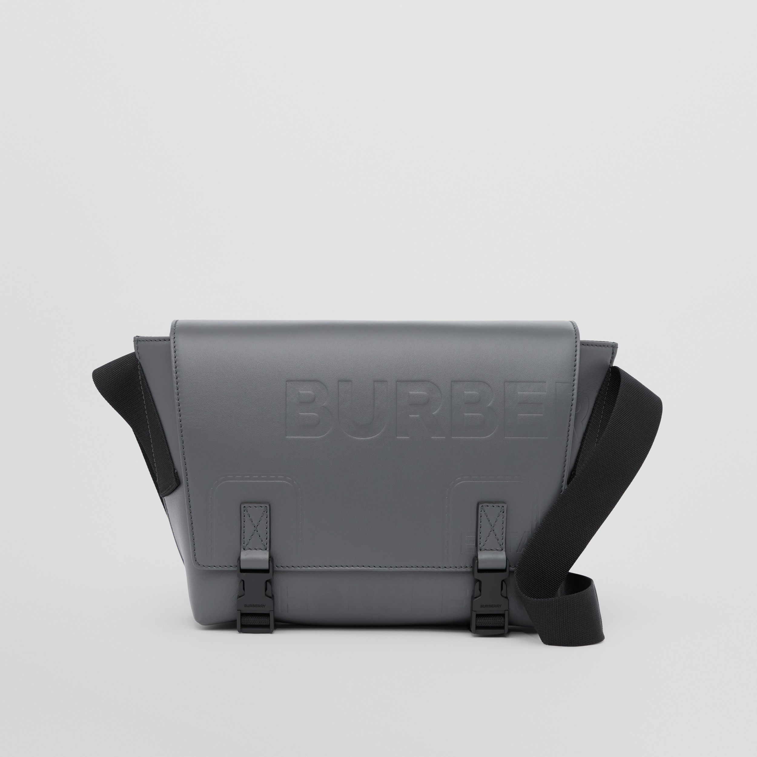 Horseferry Embossed Leather Small Messenger Bag in Dark Ash Grey - Men | Burberry® Official - 1