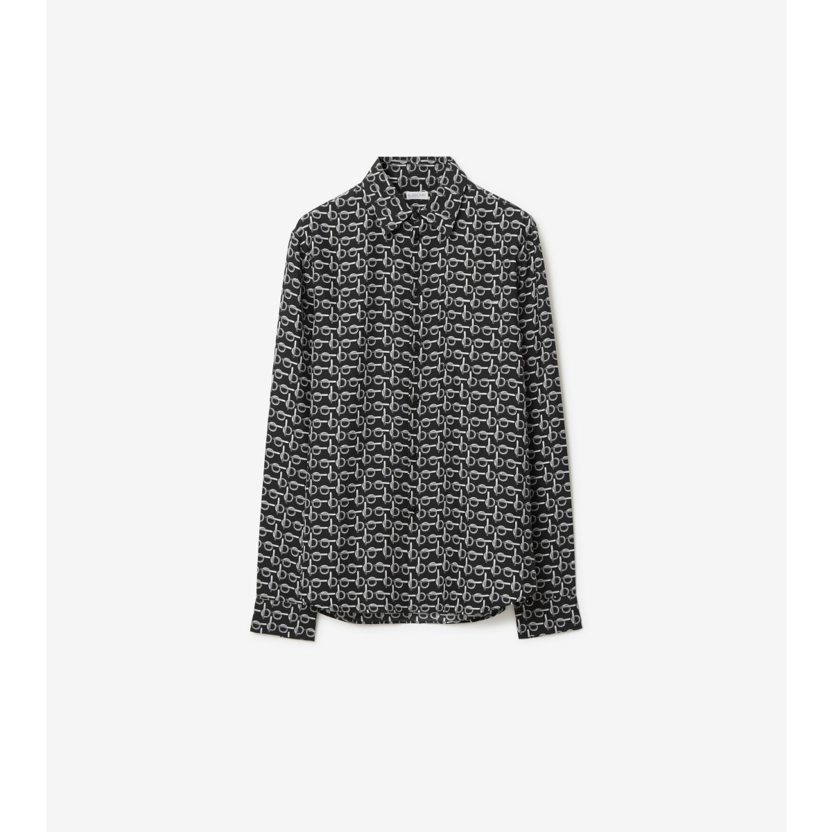 Burberry Long Sleeve Shirt With All-over Monogram Print In Silver/black