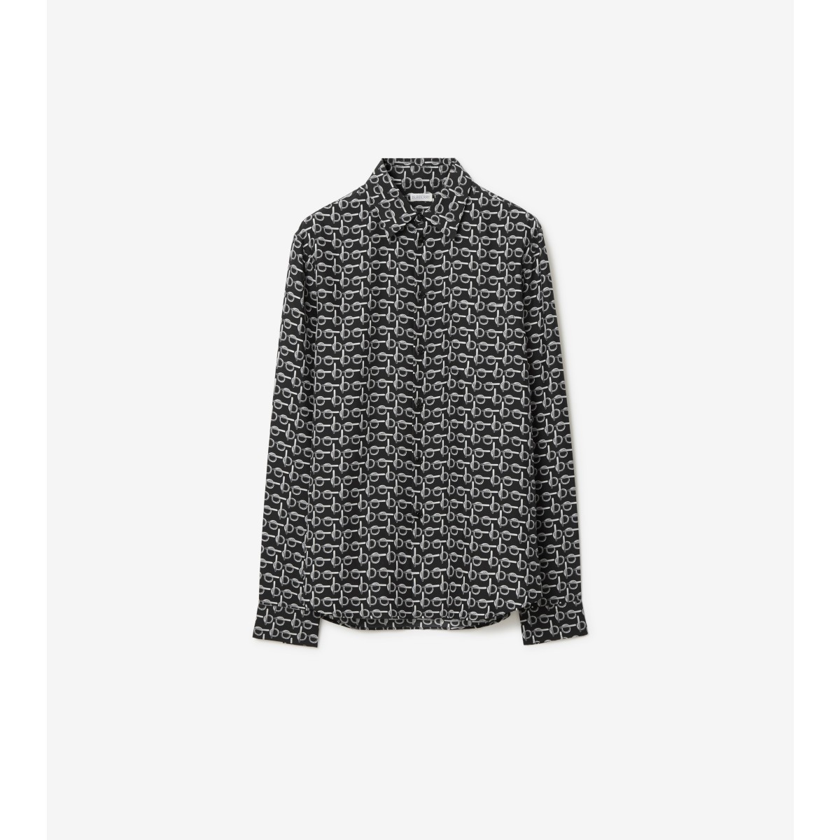 Shop Burberry B Silk Shirt In Silver/black