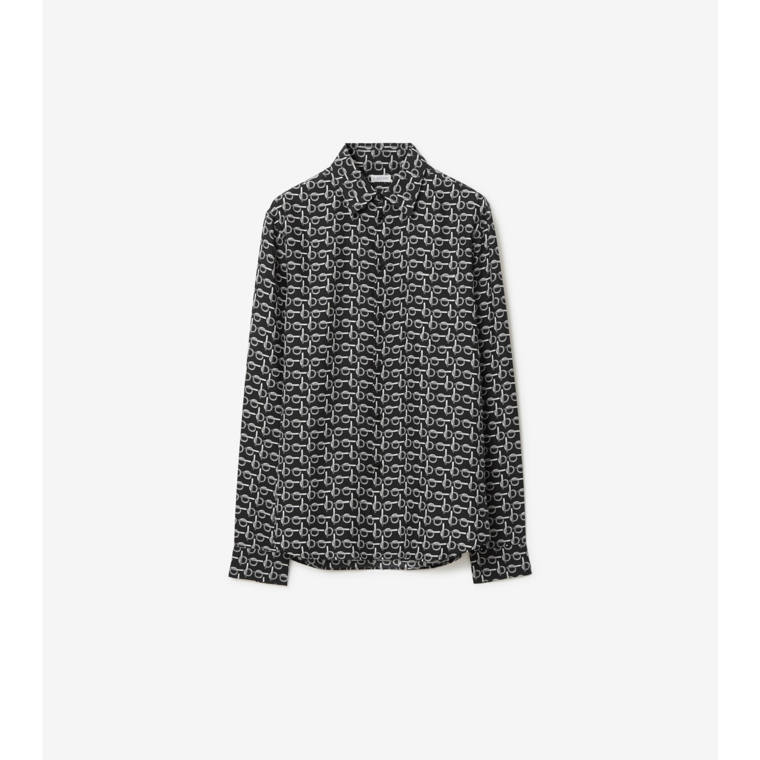 B シルクシャツ (シルバー／ブラック) - メンズ, シルク | Burberry®公式サイト