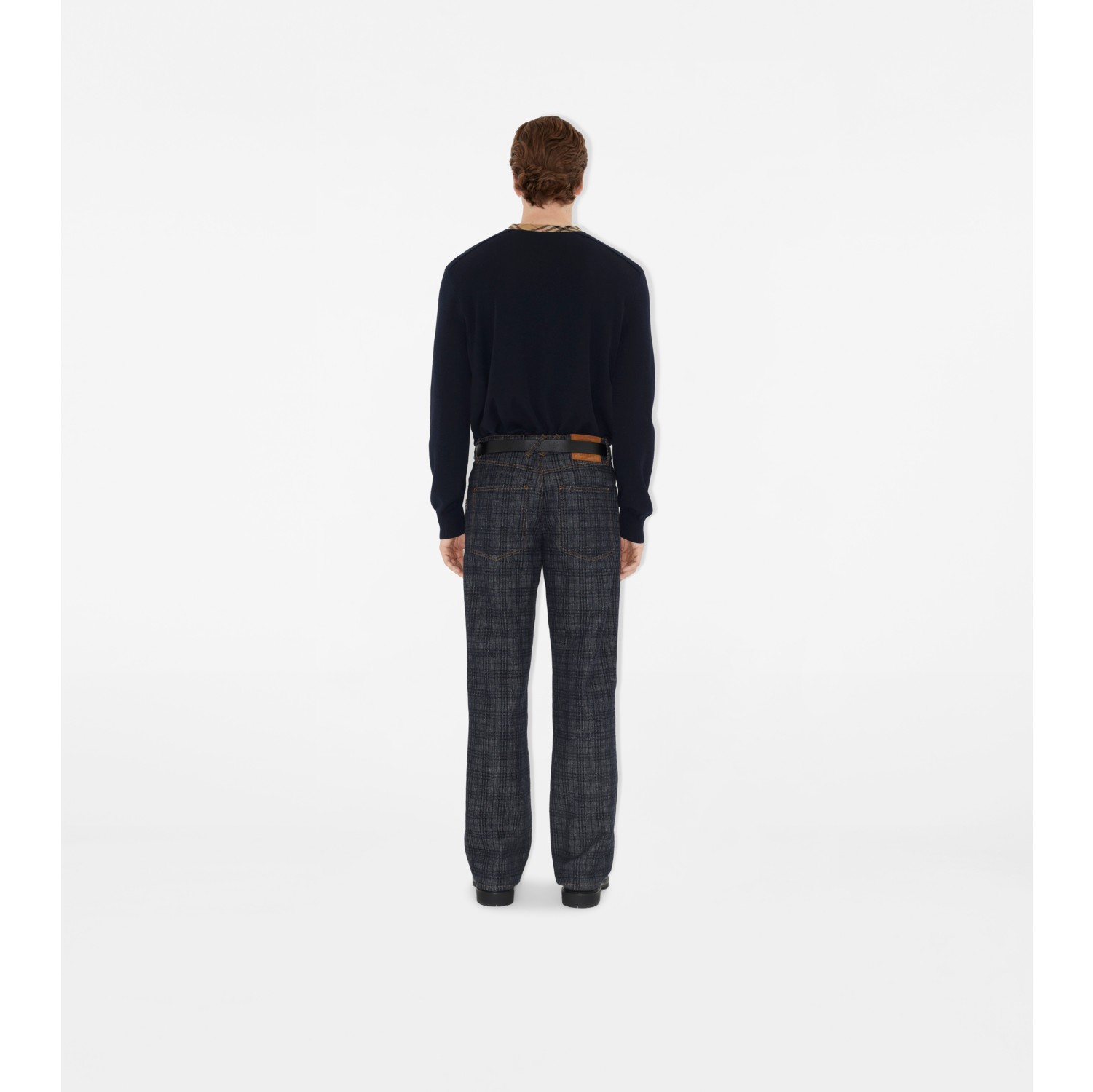 Check Trim Wool Sweater