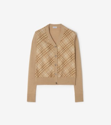 BURBERRY アンサンブル キャメル 長袖カーディガン 半袖ニット 2点 M Check Panel Wool Silk Cardigan in Camel - Women | Burberry® Official