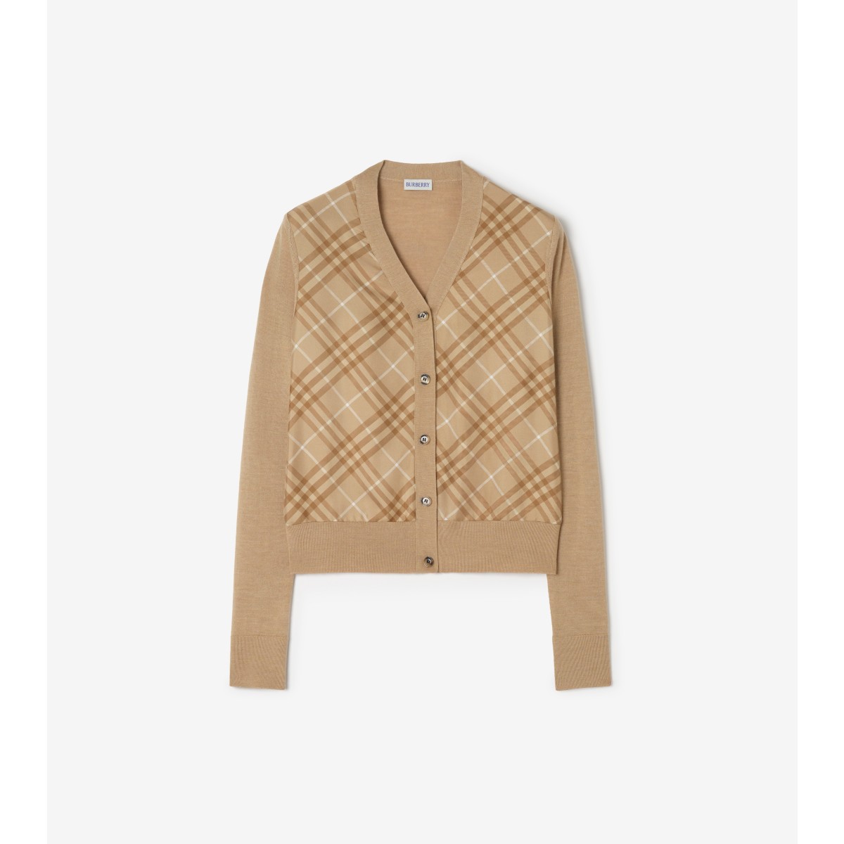  Check Panel Wool Silk Cardigan