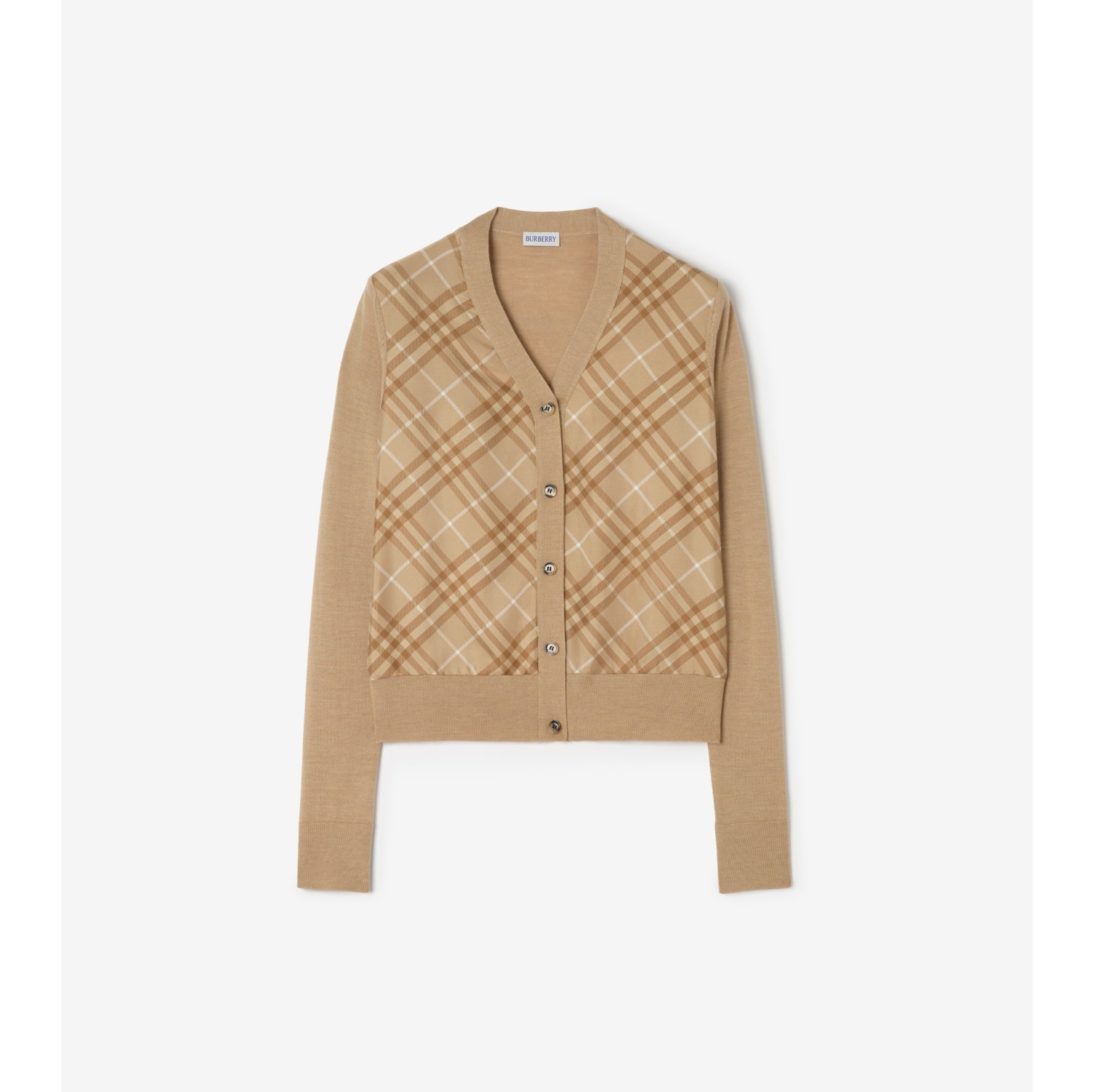 Cardigan in lana e seta con pannello Check