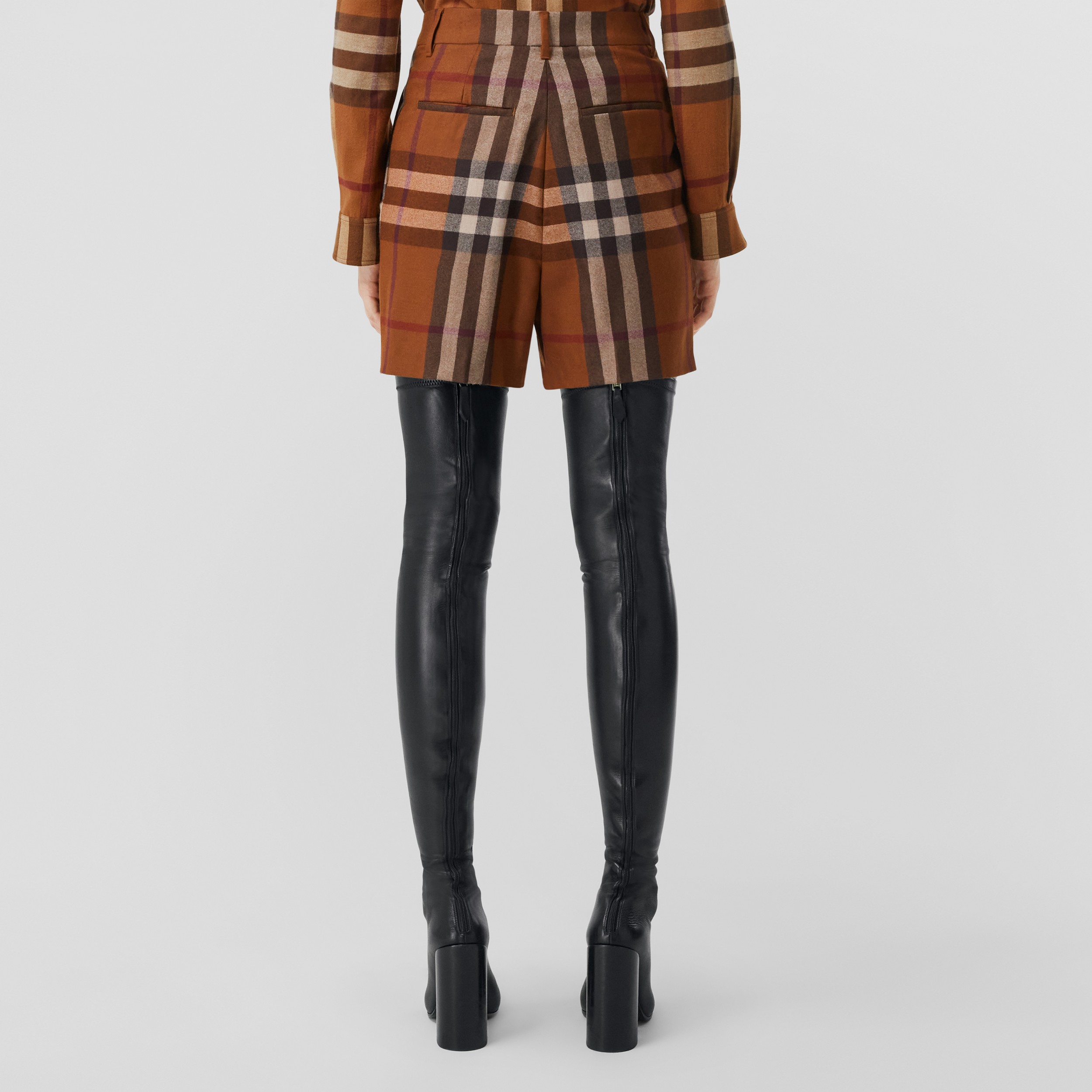 Check Wool Flannel Tailored Shorts in Dark Birch Brown - Women | Burberry® Official - 3