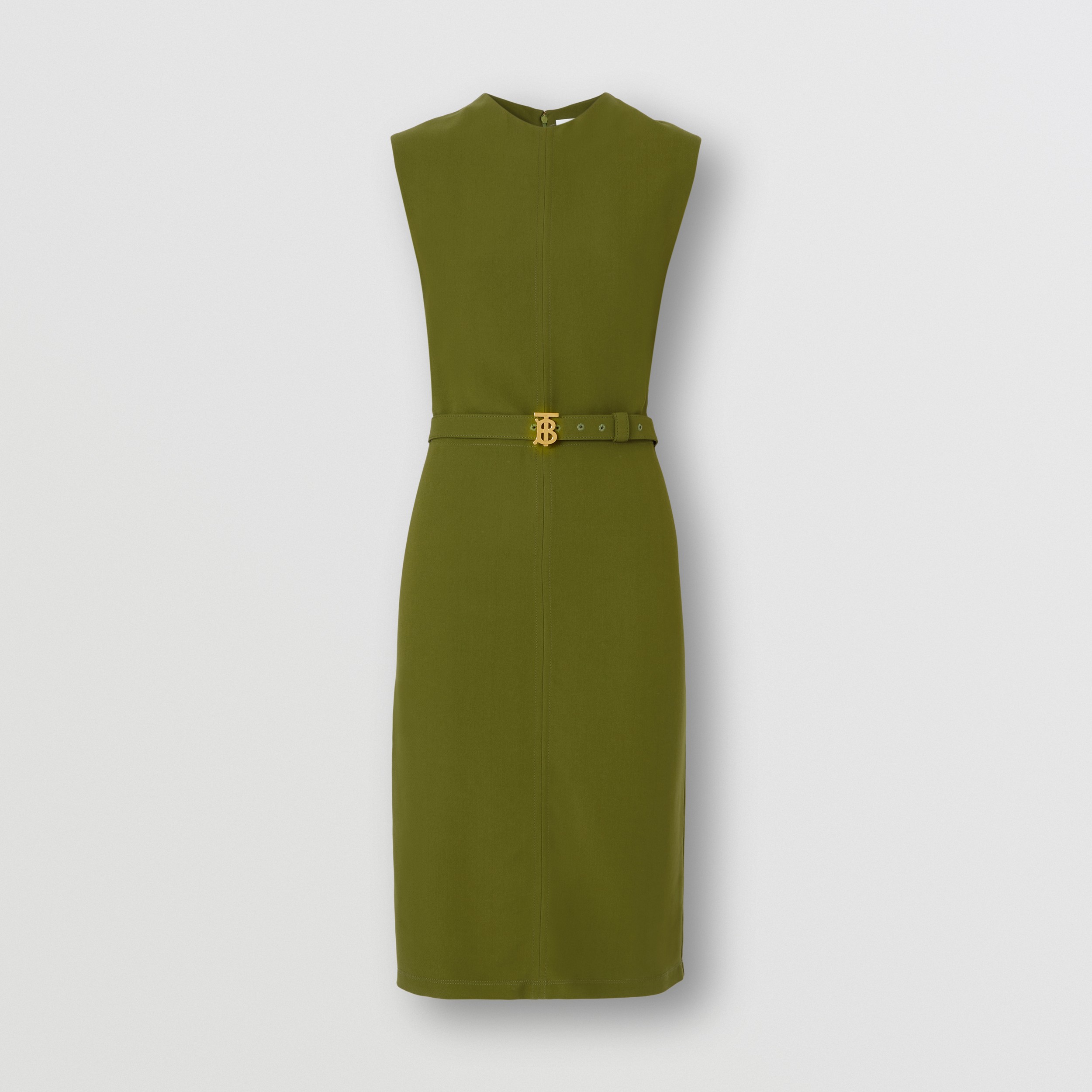 Sleeveless Monogram Motif Belted Dress in Deep Fern Green - Women | Burberry® Official - 4
