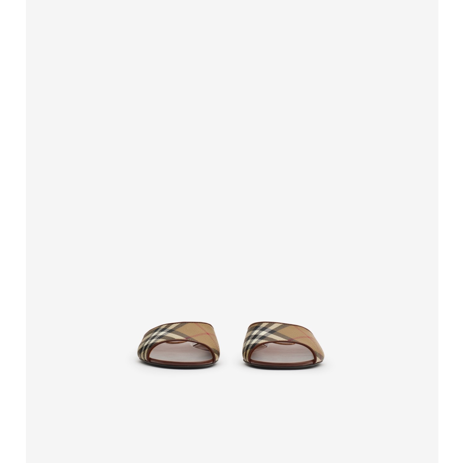 Check and Leather Fey Slides