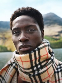 Burberry Model wearing Check Cashmere Scarf.