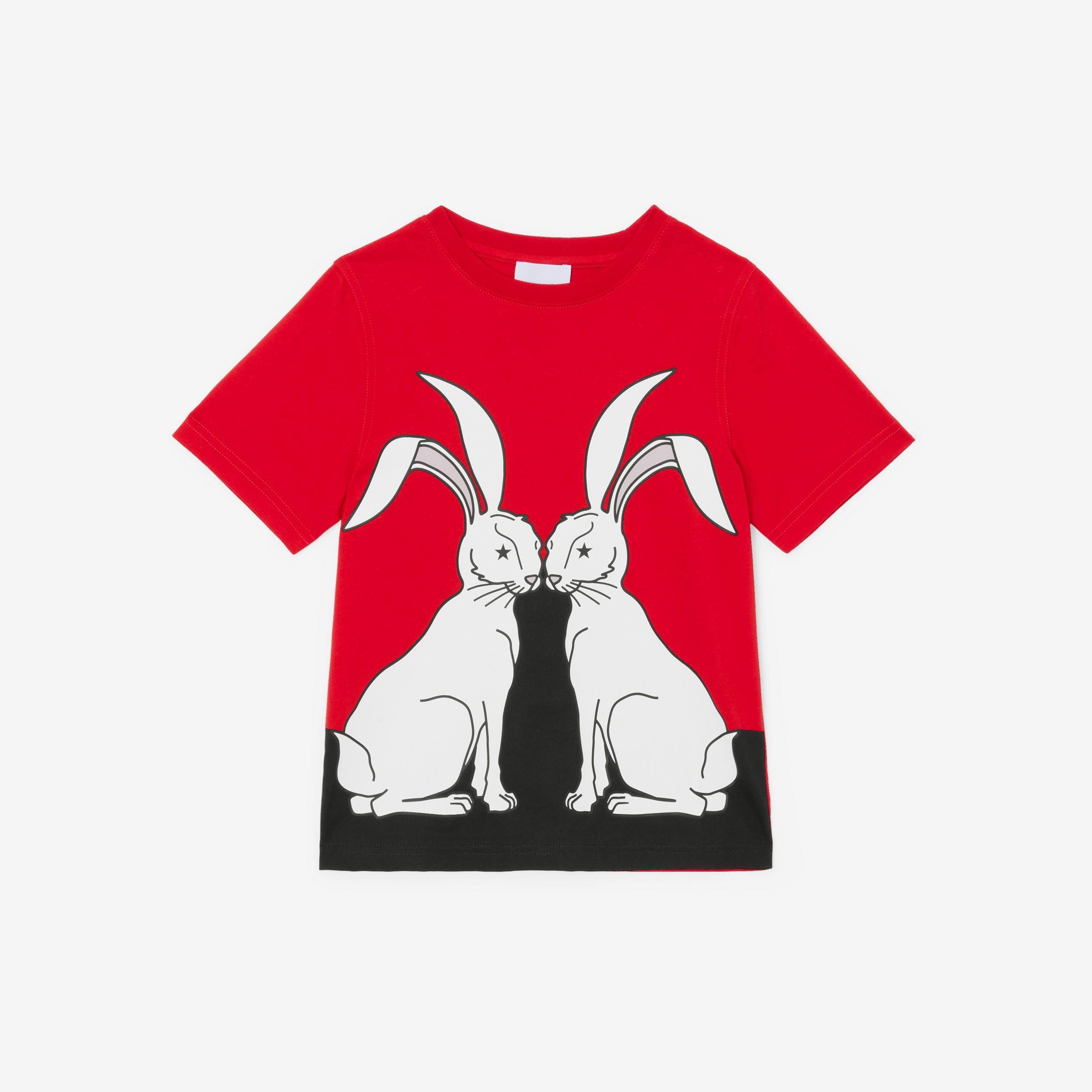 Rabbit Print Cotton T-shirt in Bright Red | Burberry® Official - 1