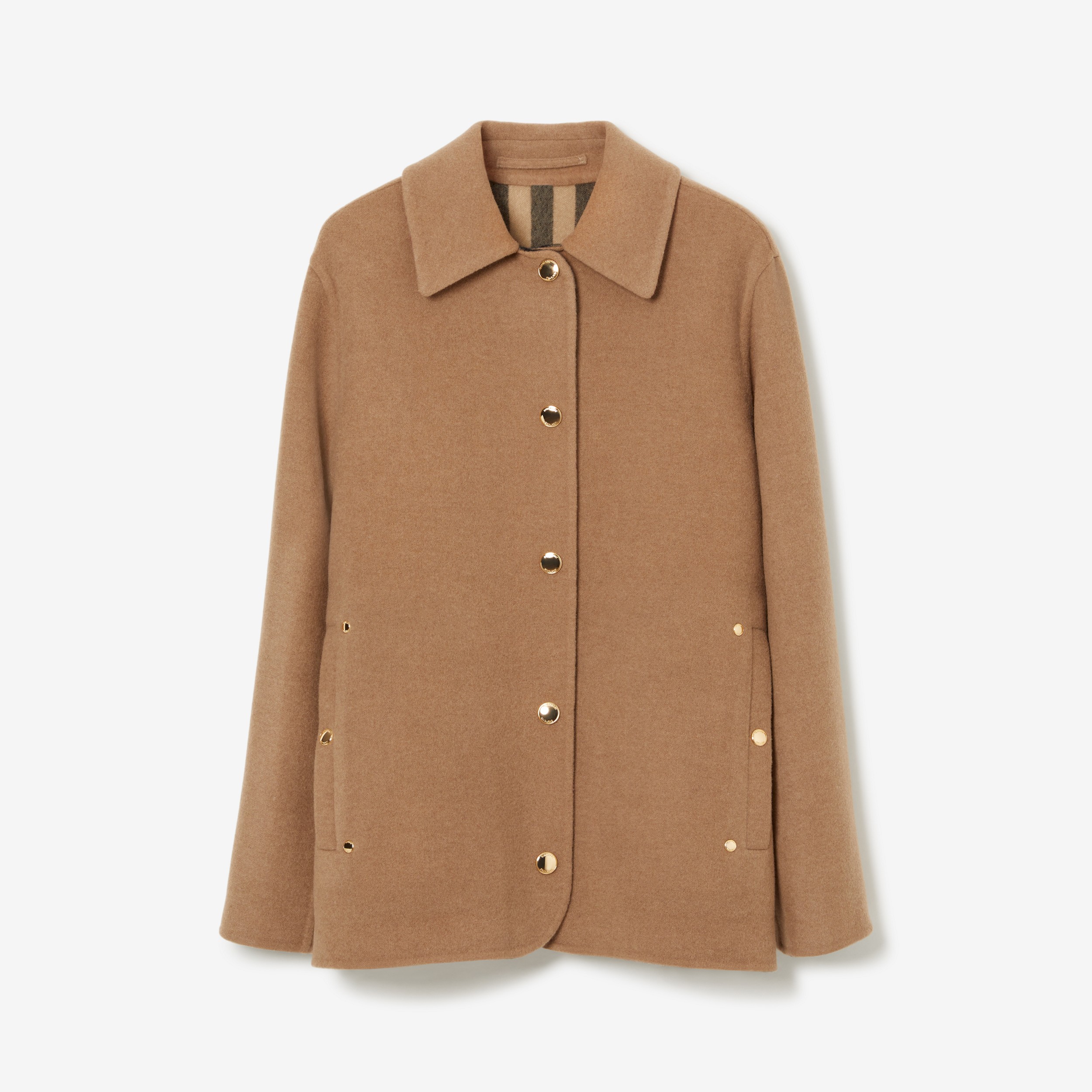 Check Detail Wool Barn Jacket in Archive Beige - Women | Burberry® Official - 1