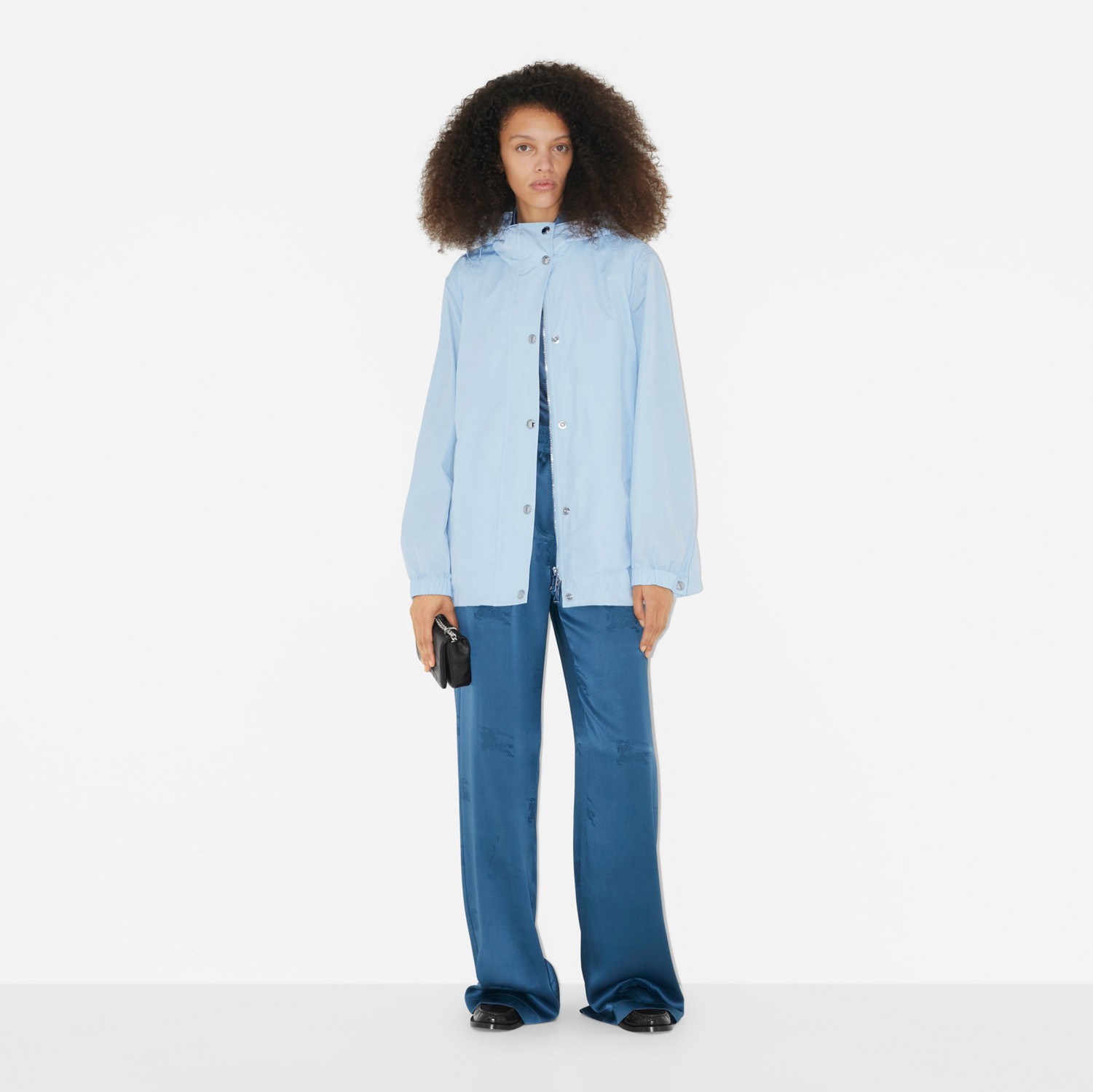 Veste à capuche en coton mélangé avec logo (Bleu Pâle) - Femme | Site officiel Burberry®