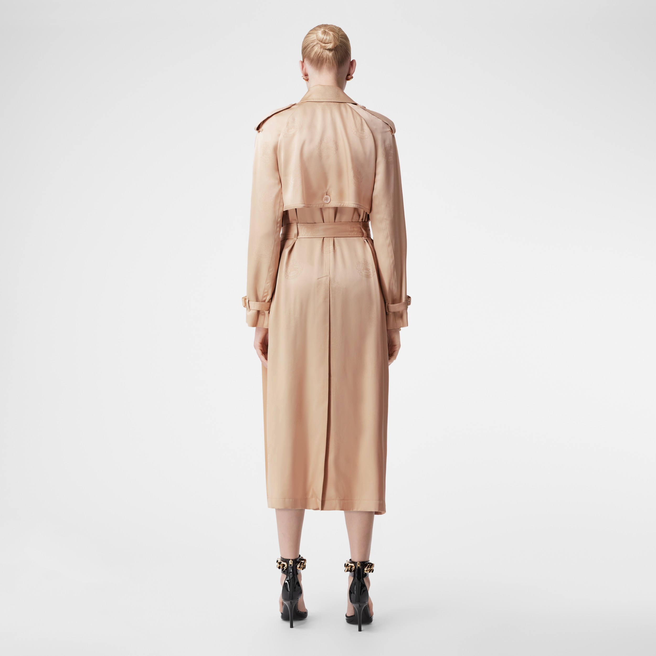 EKD Silk Satin Jacquard Trench Coat in Soft Fawn - Women | Burberry® Official - 3