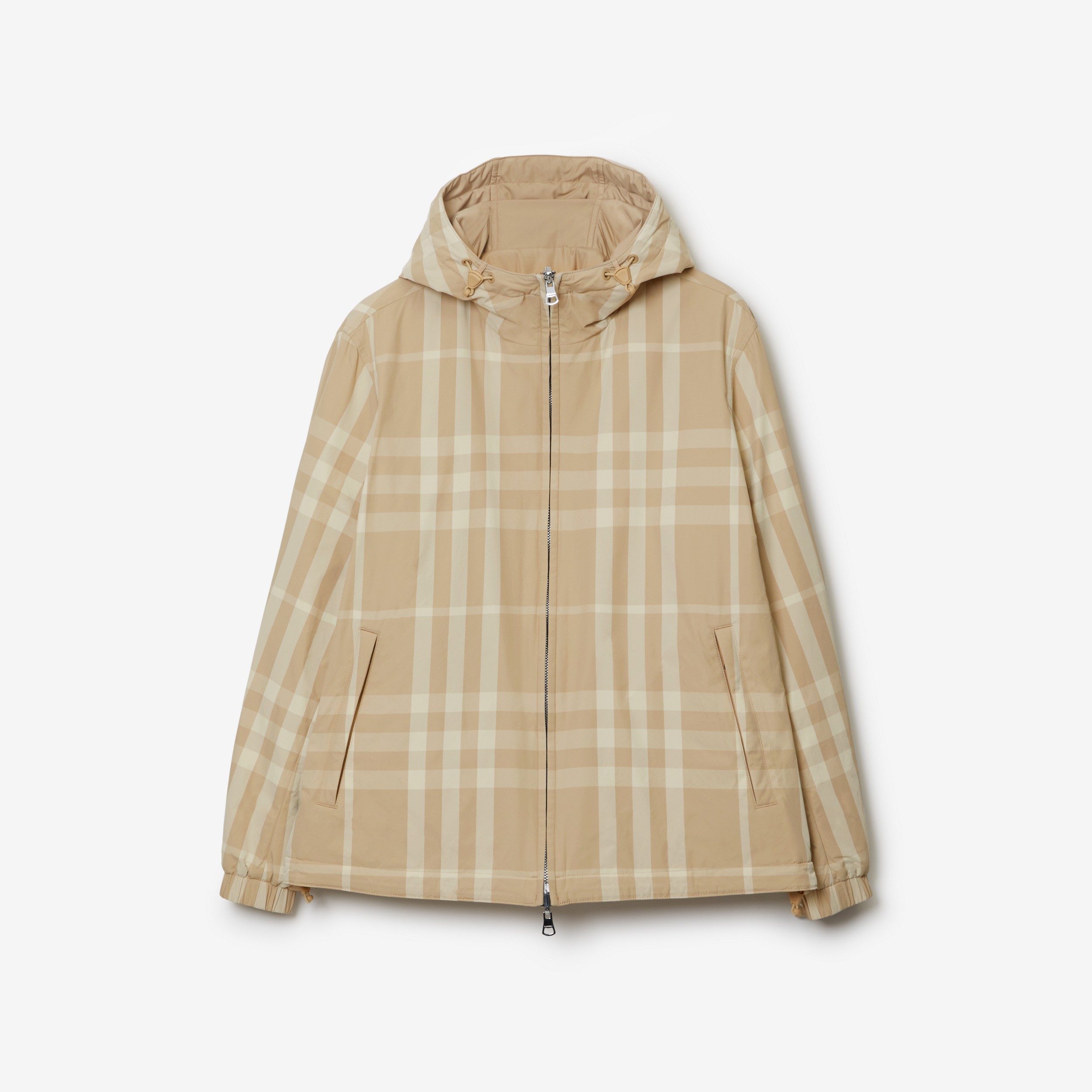 Reversible Check Nylon Hooded Jacket in Soft Fawn - Men | Burberry® Official - 1