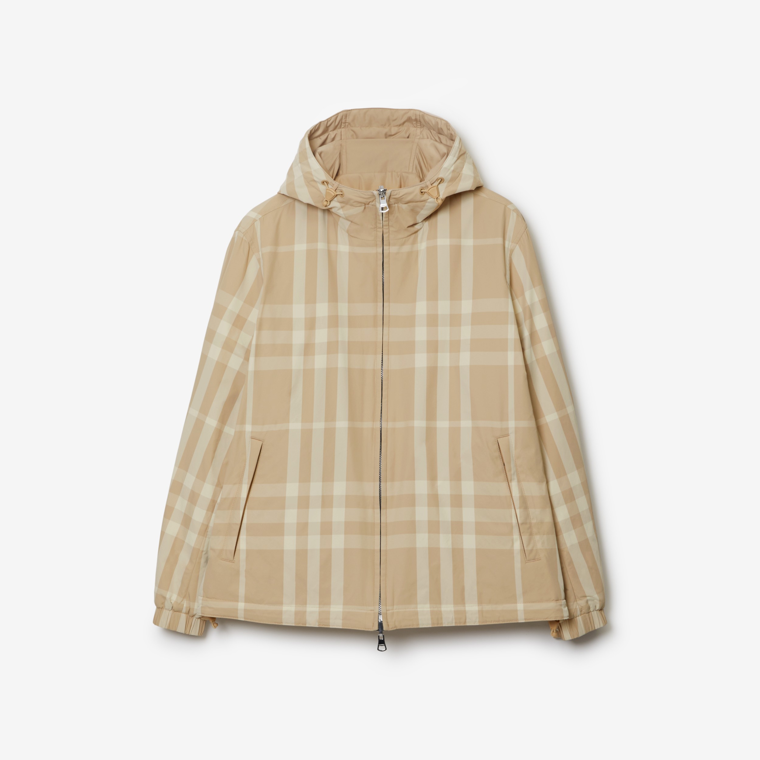 Reversible Check Nylon Hooded Jacket in Soft Fawn - Men | Burberry