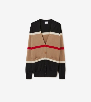 Striped Cashmere Silk Cardigan in Camel Women Burberry Official