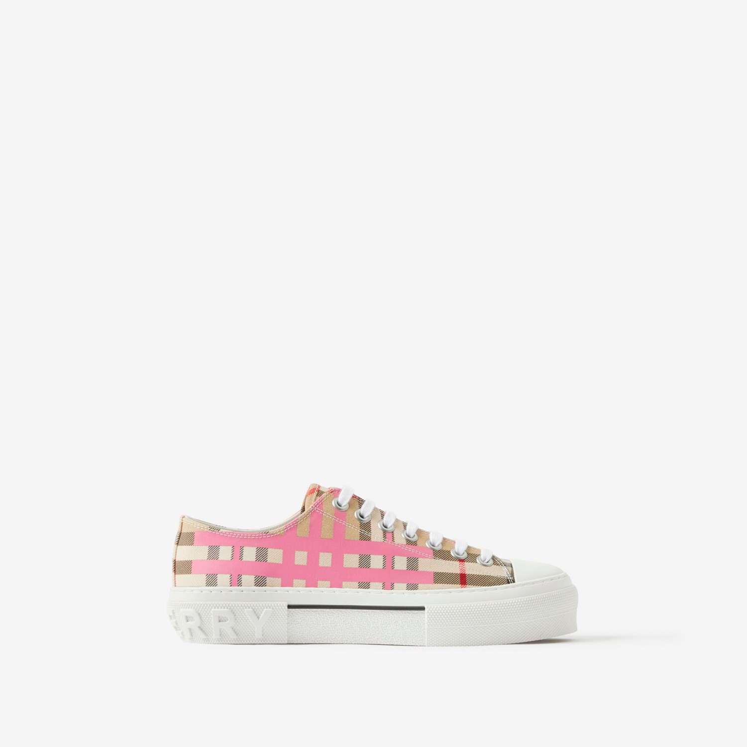 Check Cotton Sneakers in Archive Beige/pink - Women | Burberry® Official